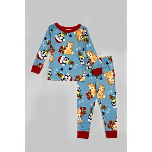 Toddler Boys' 2pc Snuggly Soft Bluey and Presents Christmas Pajama Set Blue 12 M - Picture 1 of 4